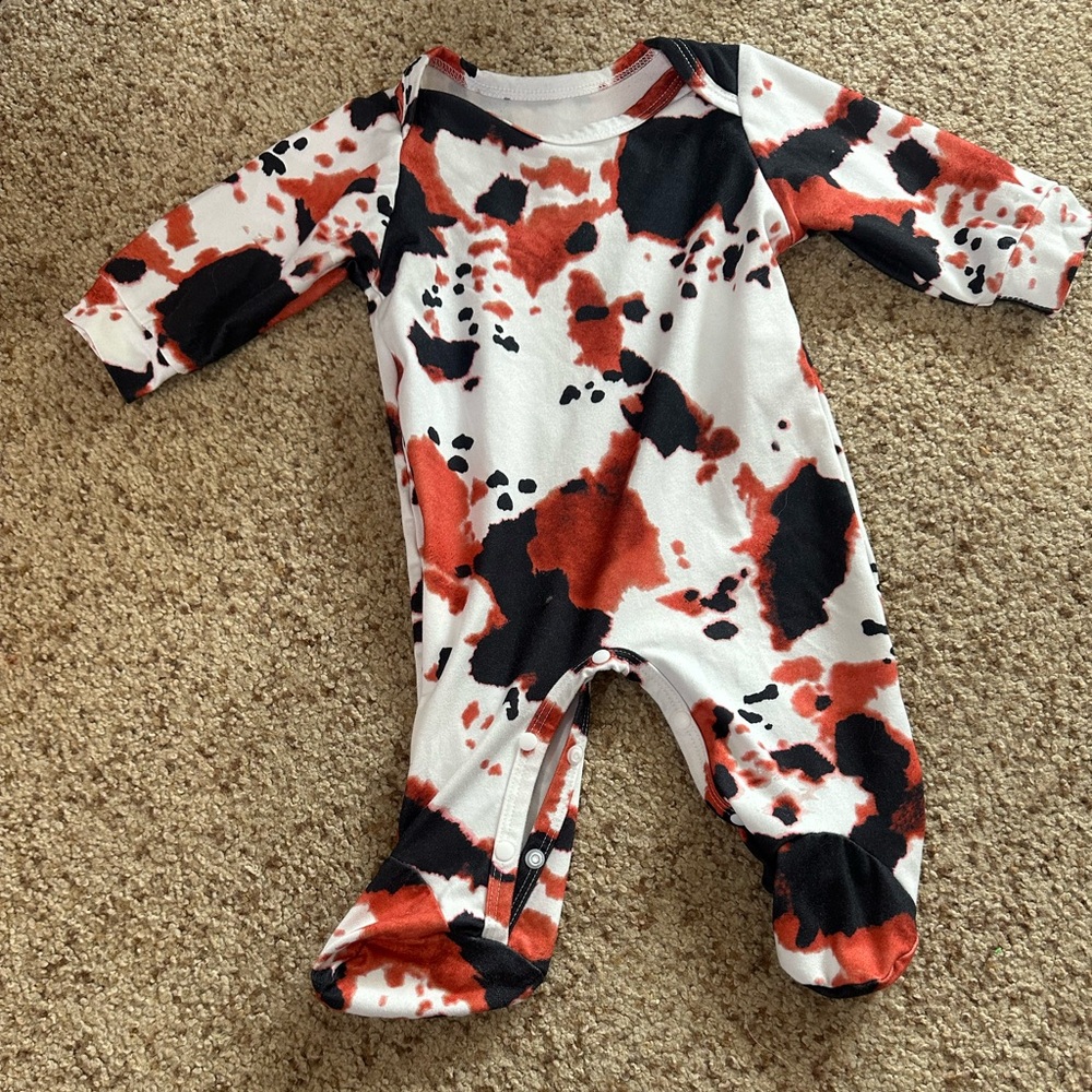 Cow Print Footie 1-3 Month